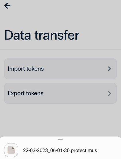 Two-factor authentication app Protectimus Smart OTP - Data transfer feature - Export tokens