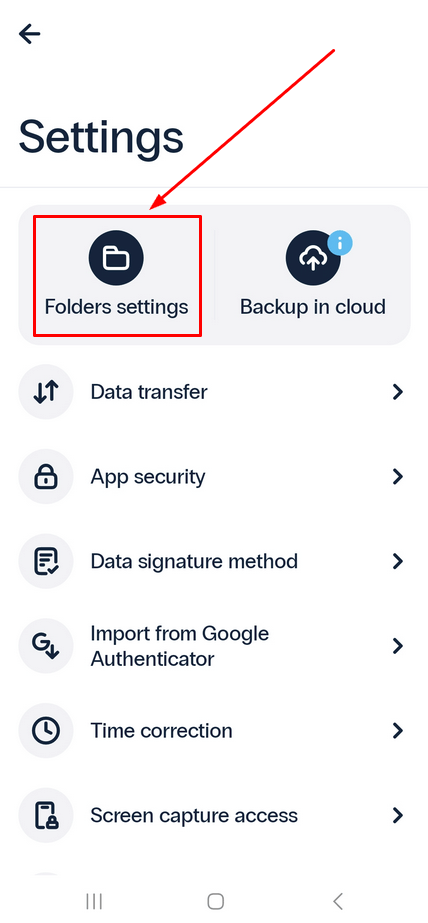 2FA application Protectimus Smart OTP - Folder Settings