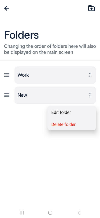 2FA application Protectimus Smart OTP - Folder Settings