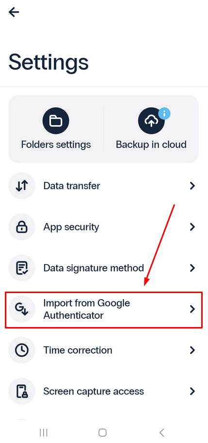 Two-factor authentication app Protectimus Smart OTP - Import from Google Authenticator