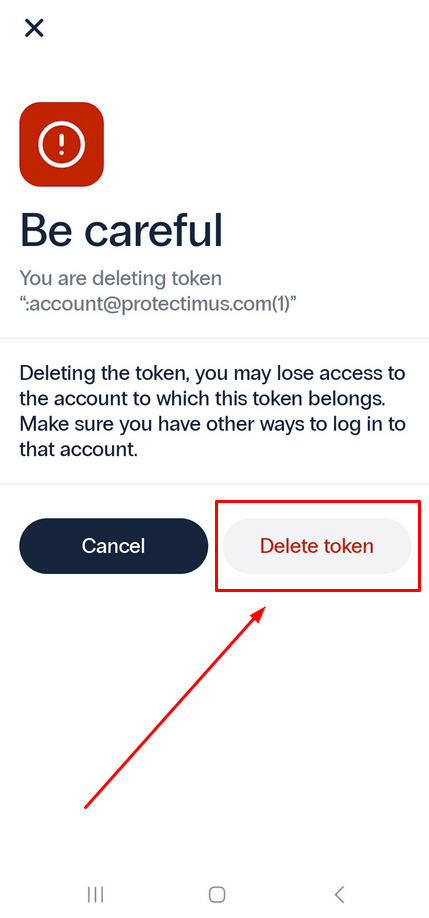 Deleting push tokens to MFA app Protectimus Smart OTP - Step 4