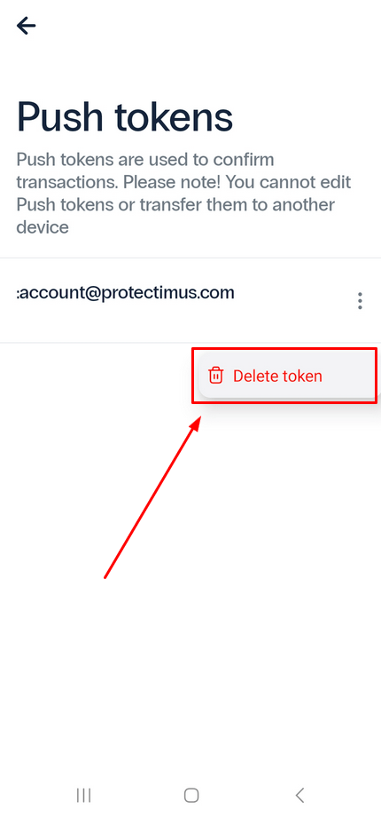 Deleting push tokens to MFA app Protectimus Smart OTP - Step 3