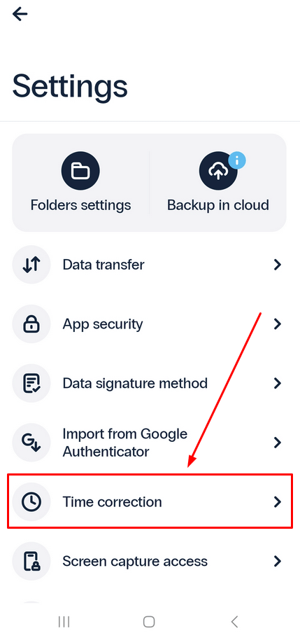 2FA app Protectimus Smart - Time correction