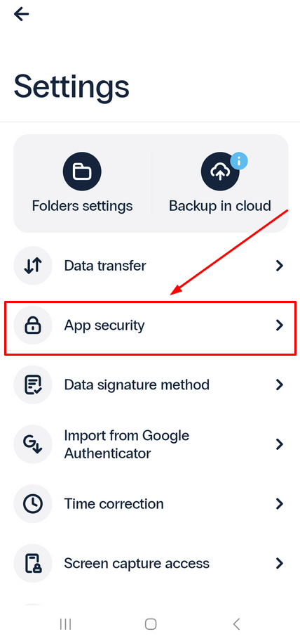 2FA authenticator Protectimus Smart - Security Settings