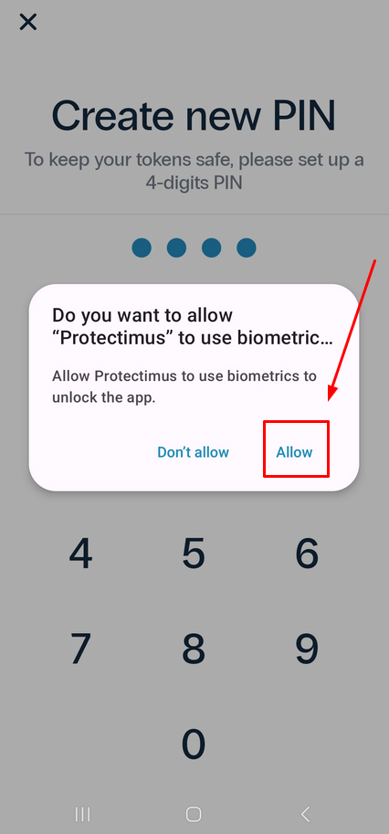 2FA authenticator Protectimus Smart - Biometric authentication setup