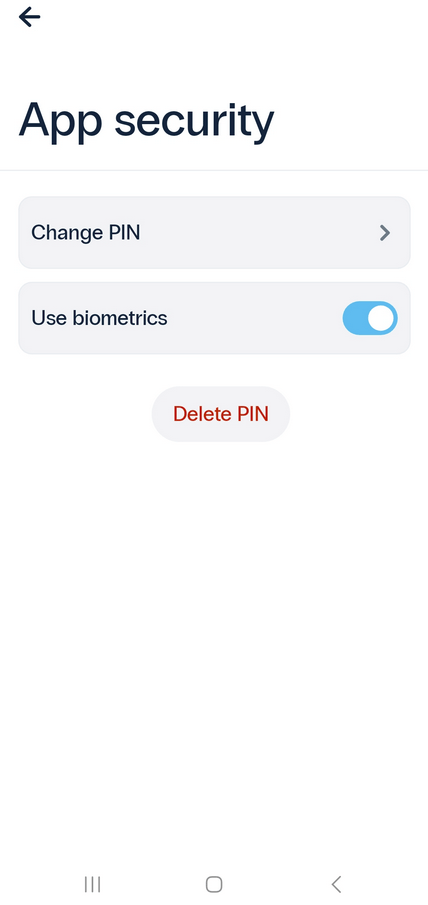 2FA authenticator Protectimus Smart - App Security Settings Page