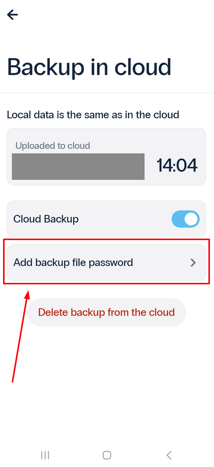 Protectimus Smart OTP 2FA application - Add Cloud Backup Password