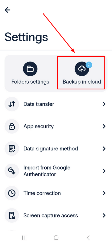 Protectimus Smart OTP 2FA application - Cloud Backup update - Step 2
