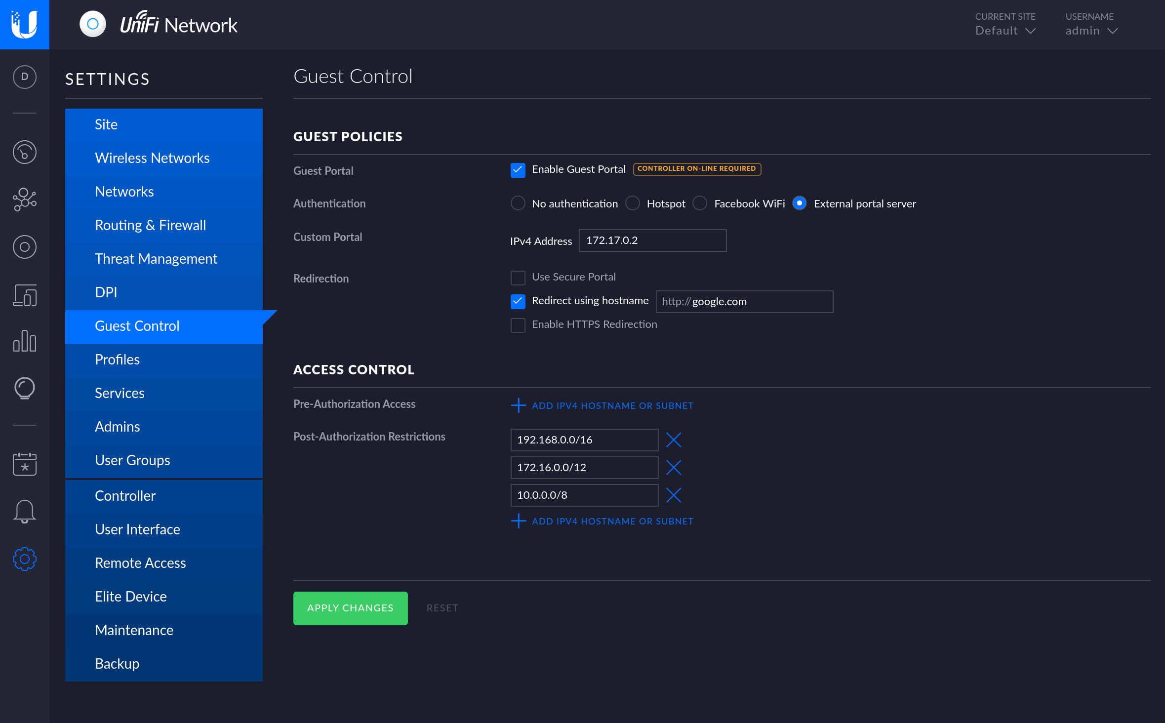  Howto setup the Unifi Captive Portal for your Guests - Step 3 - Set Up the Guest Policies