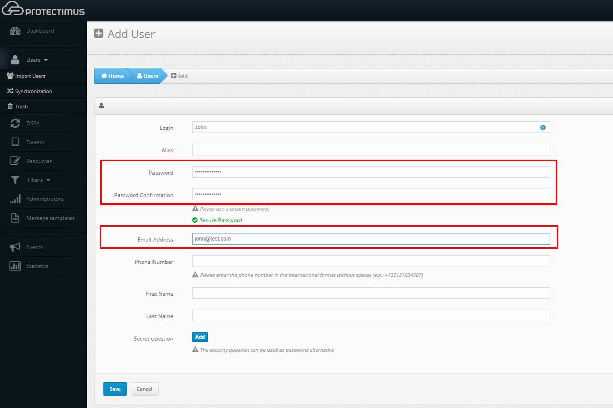 Edin Protectimus Users Settings