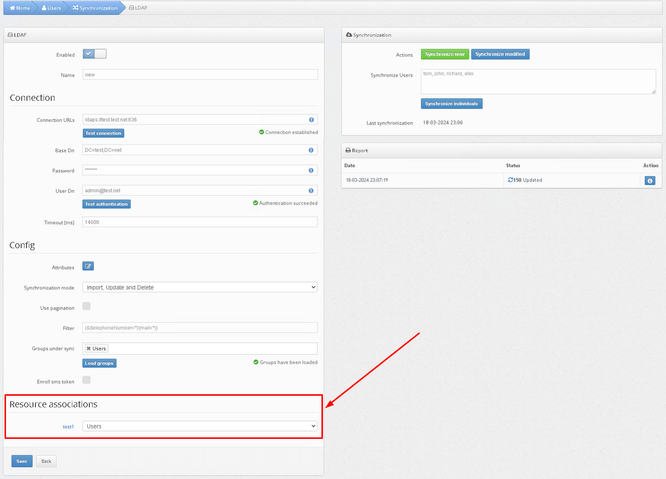 How to enable Protectimus on-premise platform users synchronization with your user directory - Resource associations