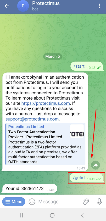 Protectimus Bot setup - getid