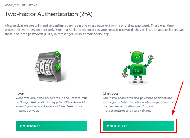 How to Set Up Two-Factor Authentication in Volet - Setting up 2FA Chatbot on Telegram, Viber, or Messenger