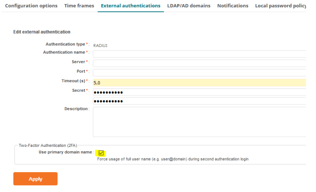 Add Protectimus as a RADIUS server in Wallix Bastion - step 3