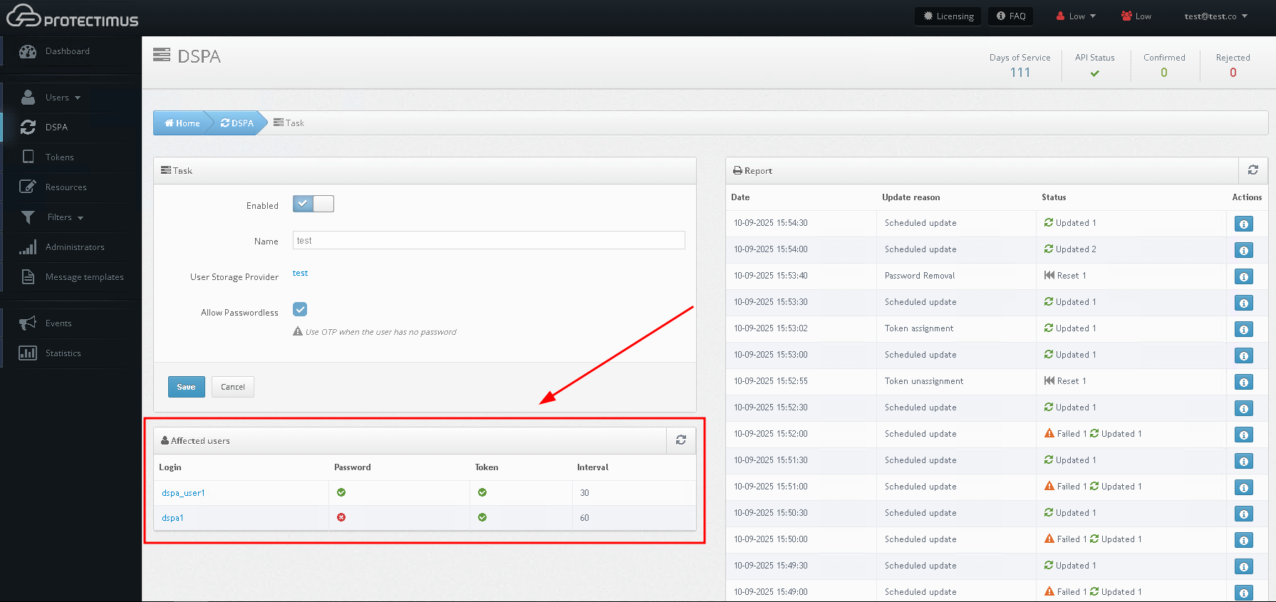 Protectimus DSPA Activation and Deactivation - Affected users