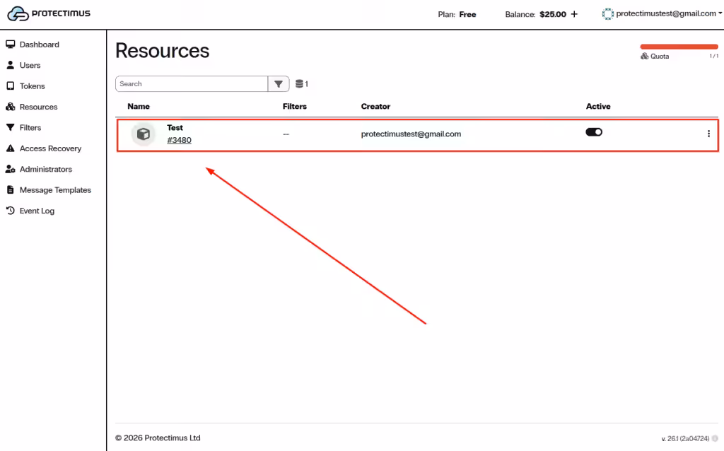 Find the required Resource in the list and click its name