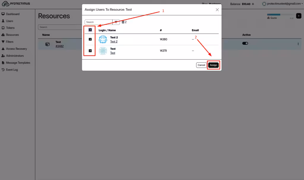 How to Assign Users and Tokens to Resource