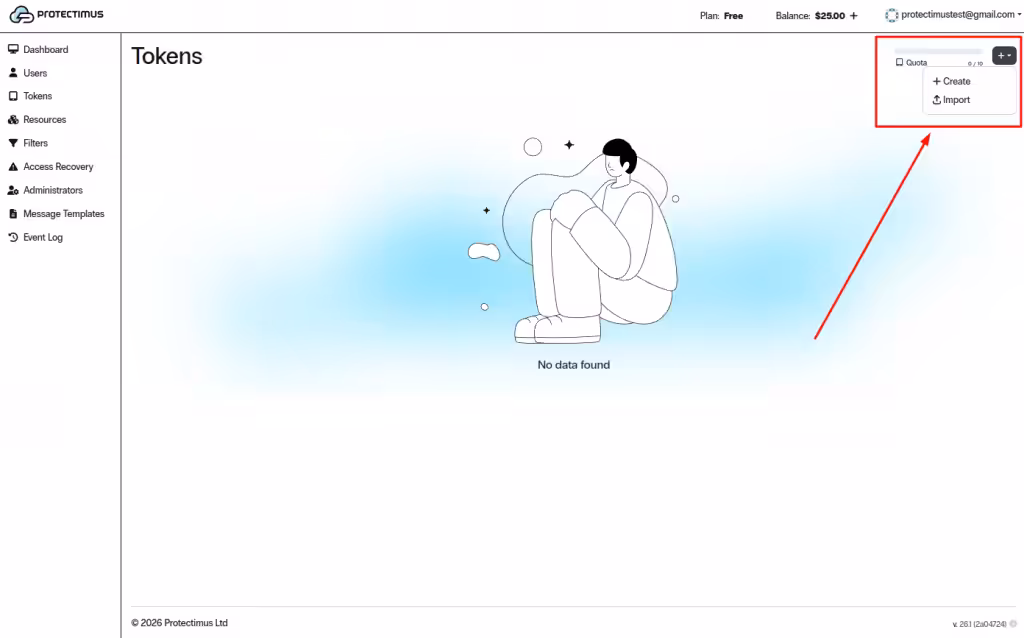 Click the + (Create Token) button