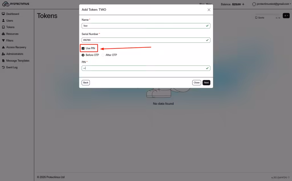 Enable Use PIN (optional)