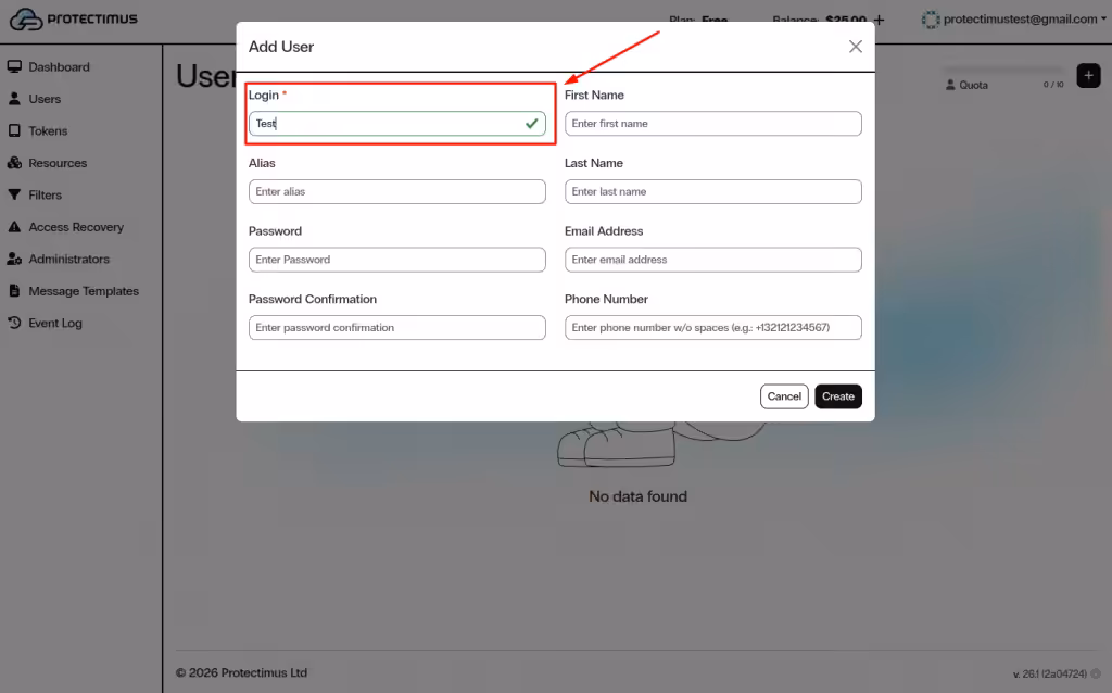 Specify the user Login