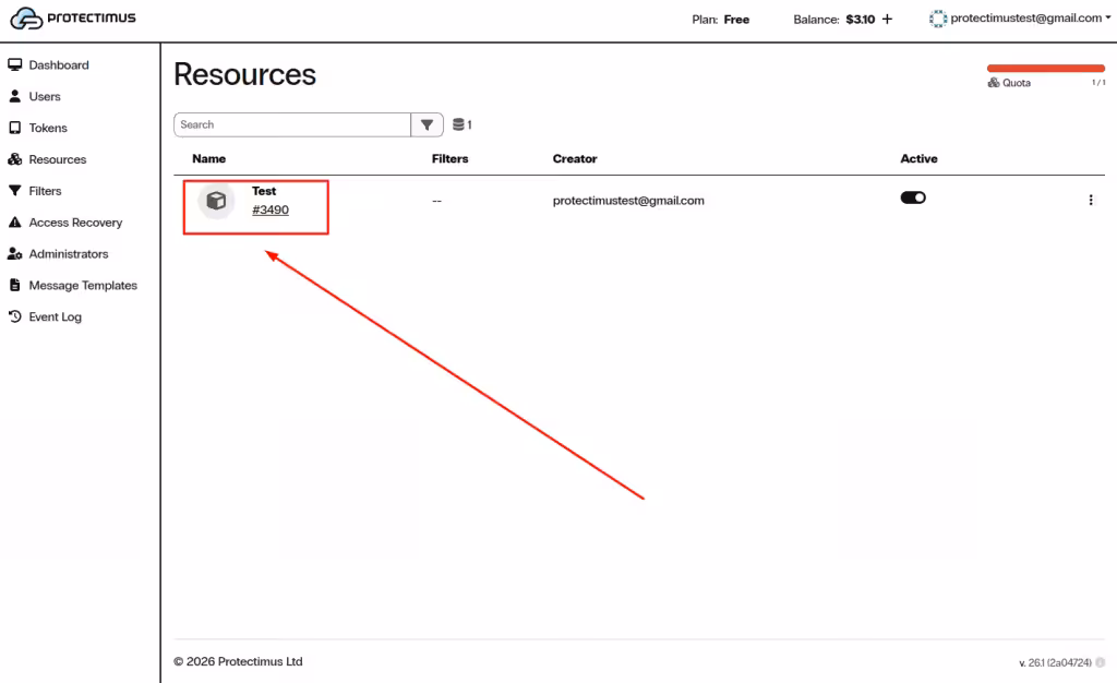 Click the name of the required Resource