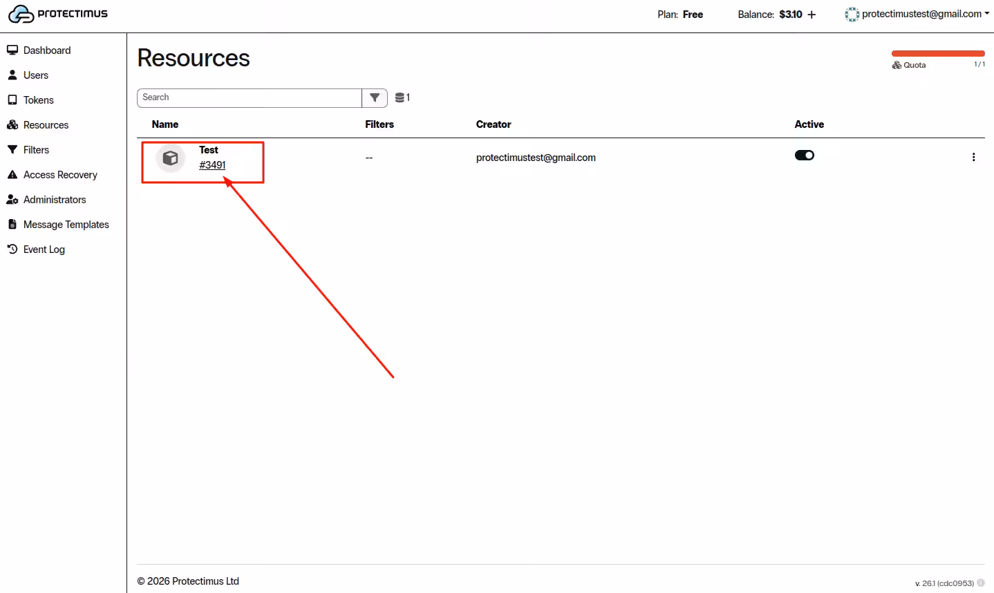 Click the required Resource on the Resources page